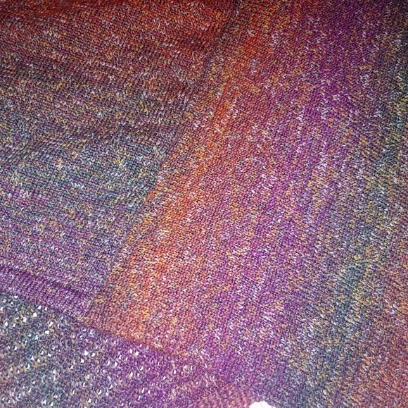 Asymmetrical Sweater, 3/4 sleeves, reddish orange, purple, green , 1X - Picture 10 of 11